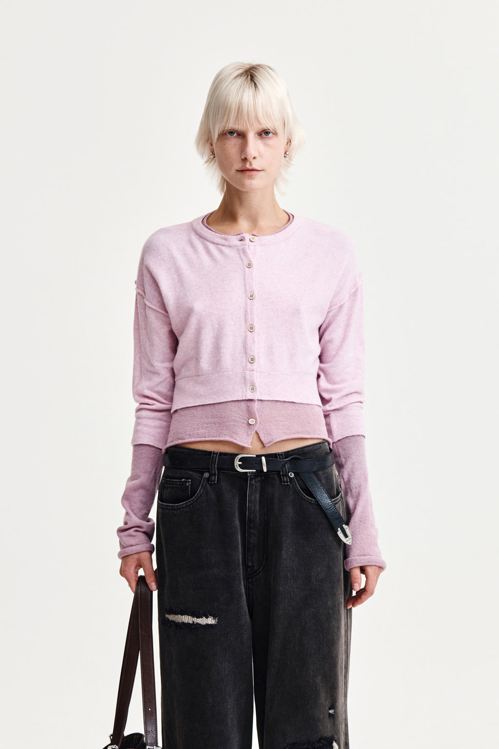 Matinkim Layered Texture Knit Cardigan IN Lilac
