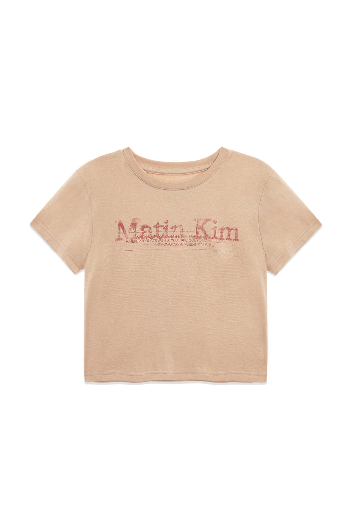 [matinkim] STAMP LOGO GRAPHIC CROP TOP IN BEIGE