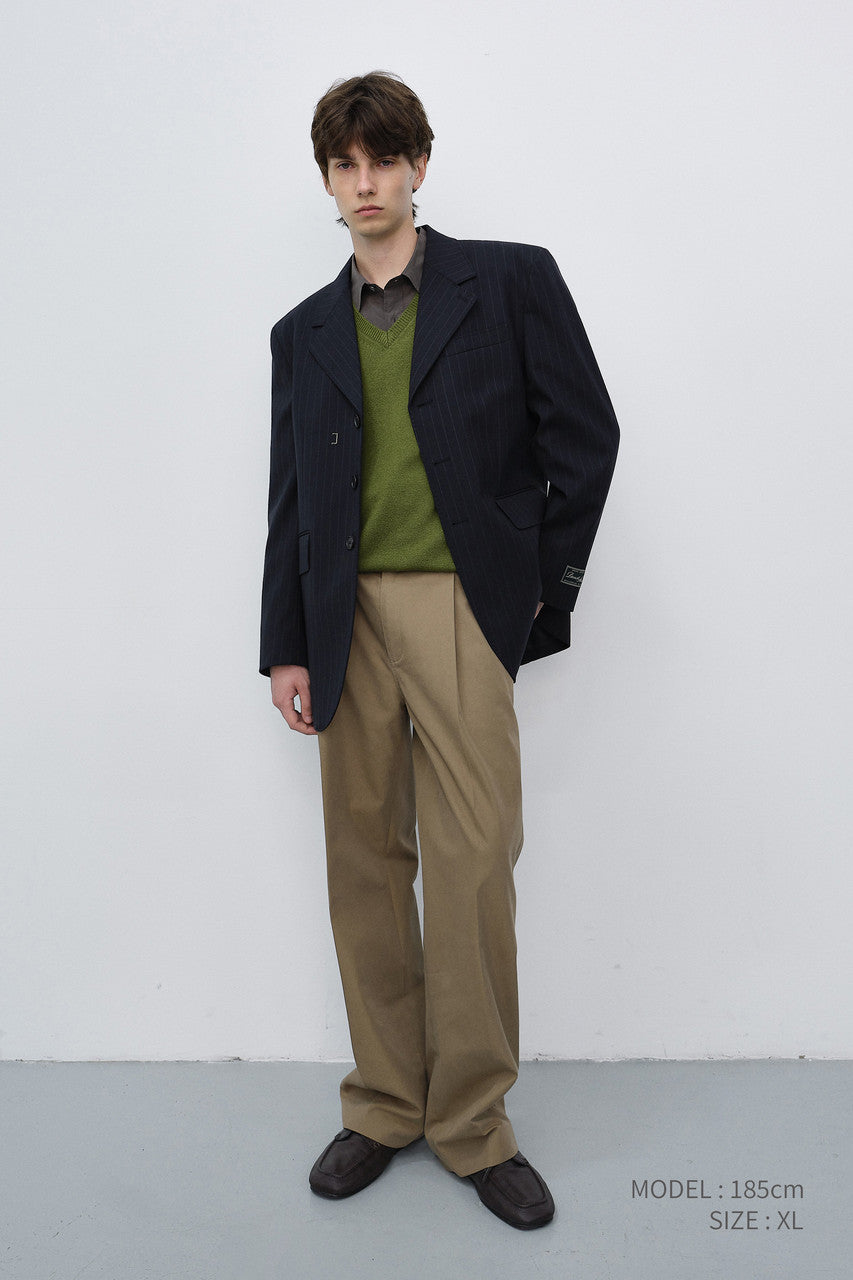Dunst Unisex Refined Masculine Wool Blazer Navy Stripe