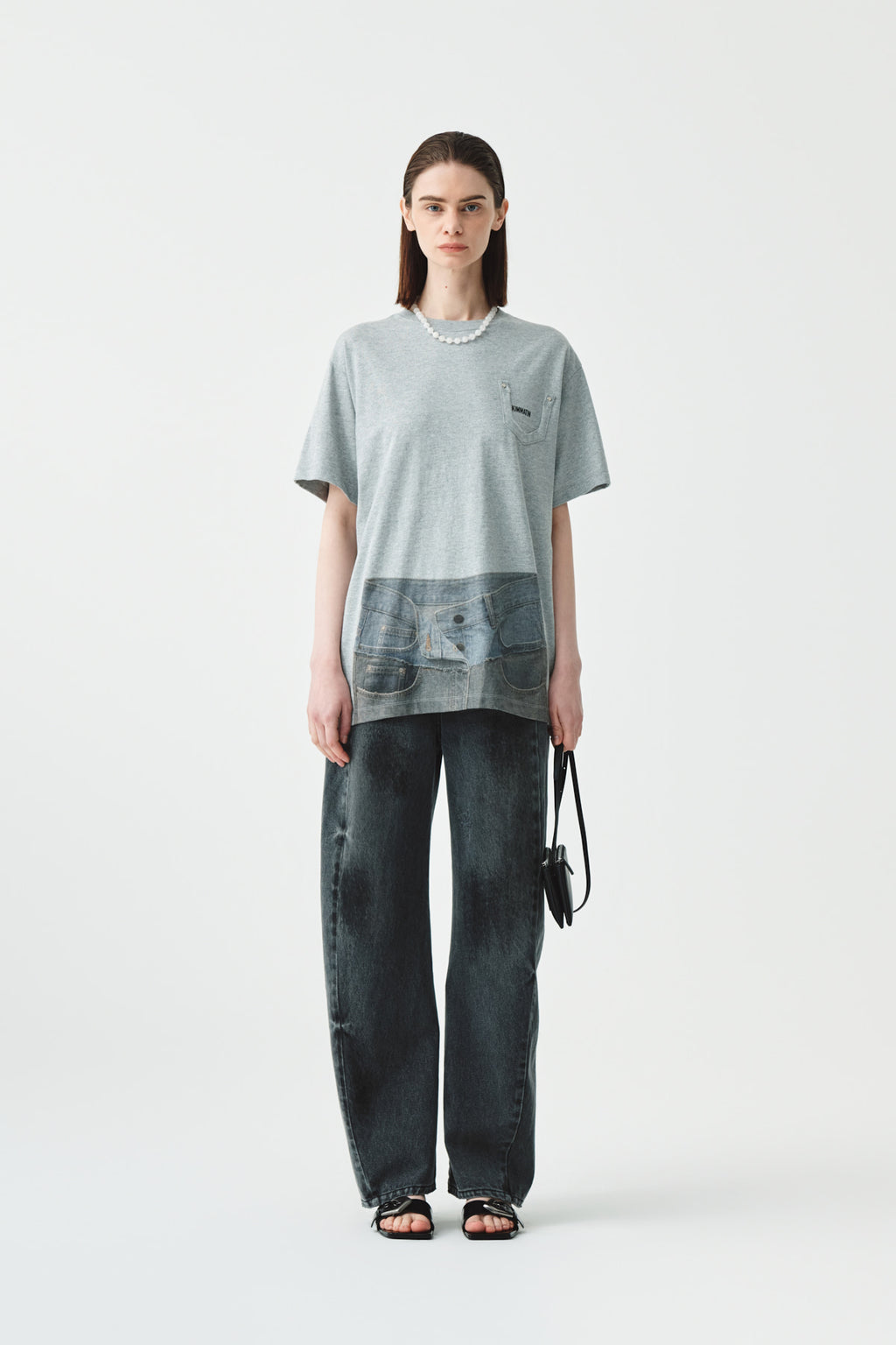 Matinkim Matin Kim Denim Printing Oversize Top IN Light Grey