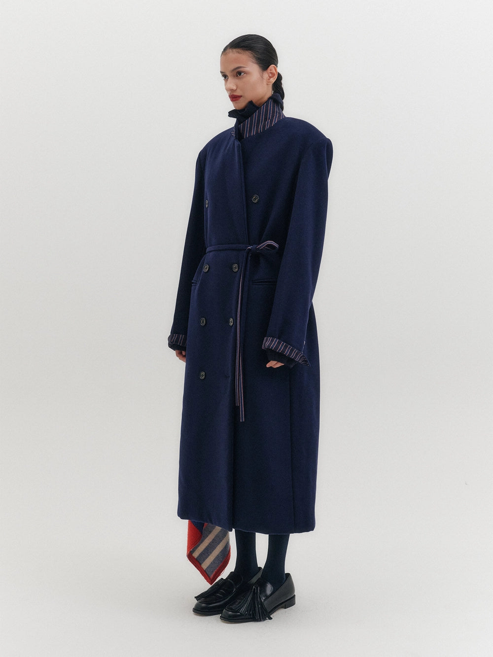 EENK Tailored Belted Long Coat - Navy