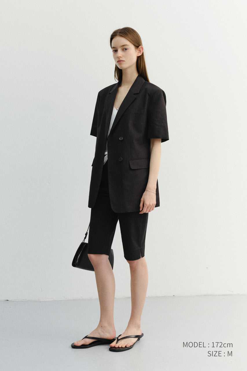 Dunst Half Sleeve Belted Linen Jacket Black