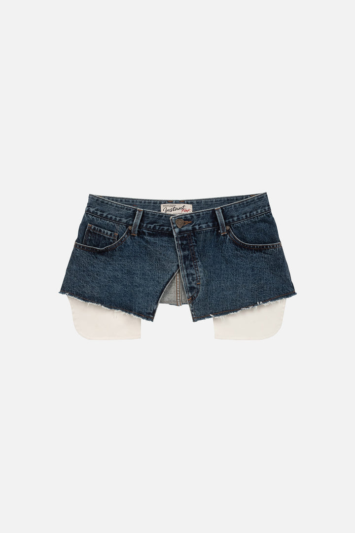 Instantfunk Raw Edge Denim Wrap Skirt - Blue