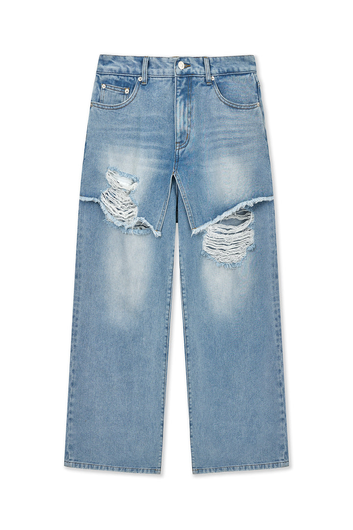 Matinkim Front Layered Distressed Denim Pants IN Blue