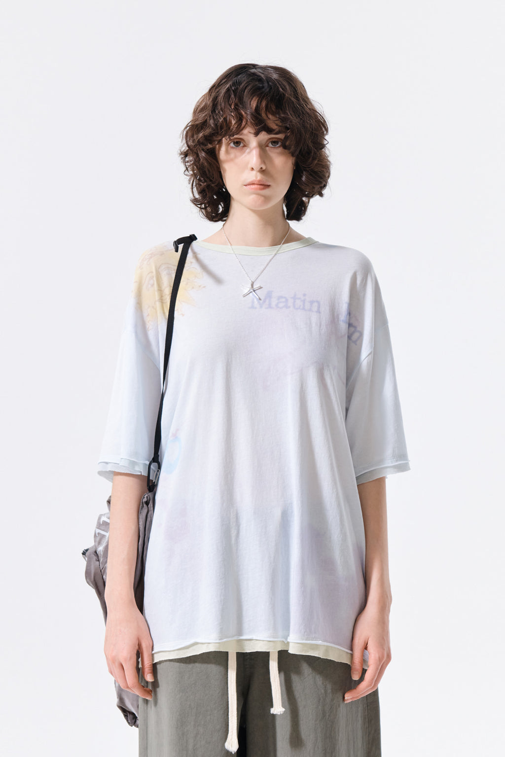 Matinkim Sketch Graffiti Over Fit Top IN Light Blue