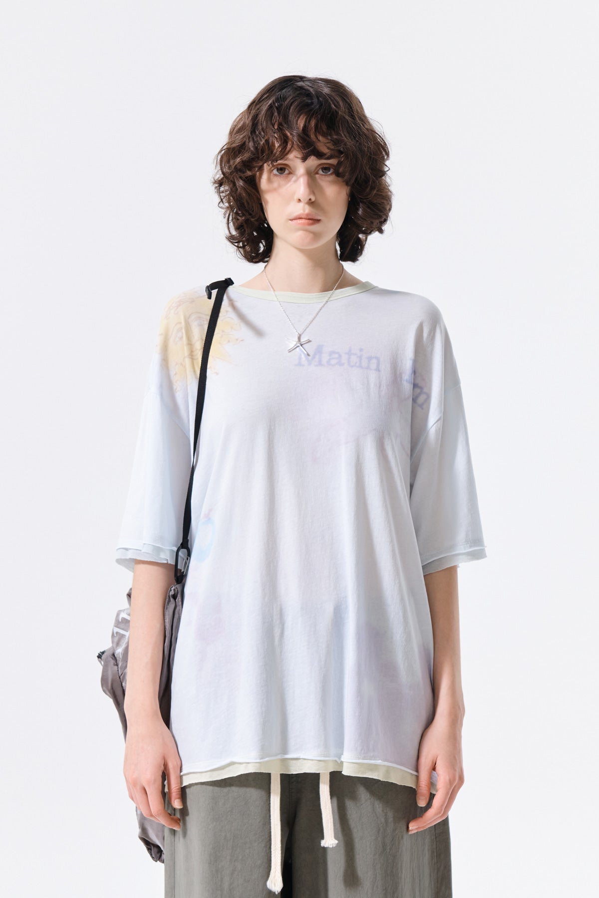 Matinkim Sketch Graffiti Over Fit Top IN Light Blue