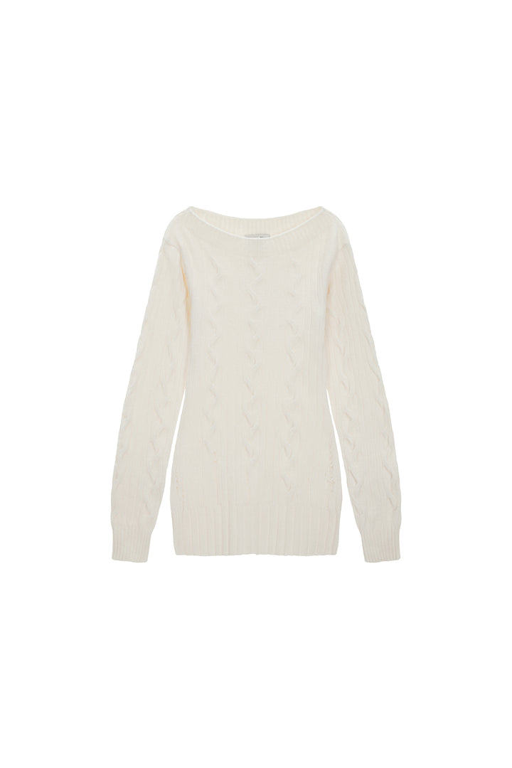 Matinkim Damage Point Cable Knit Dress IN Ivory