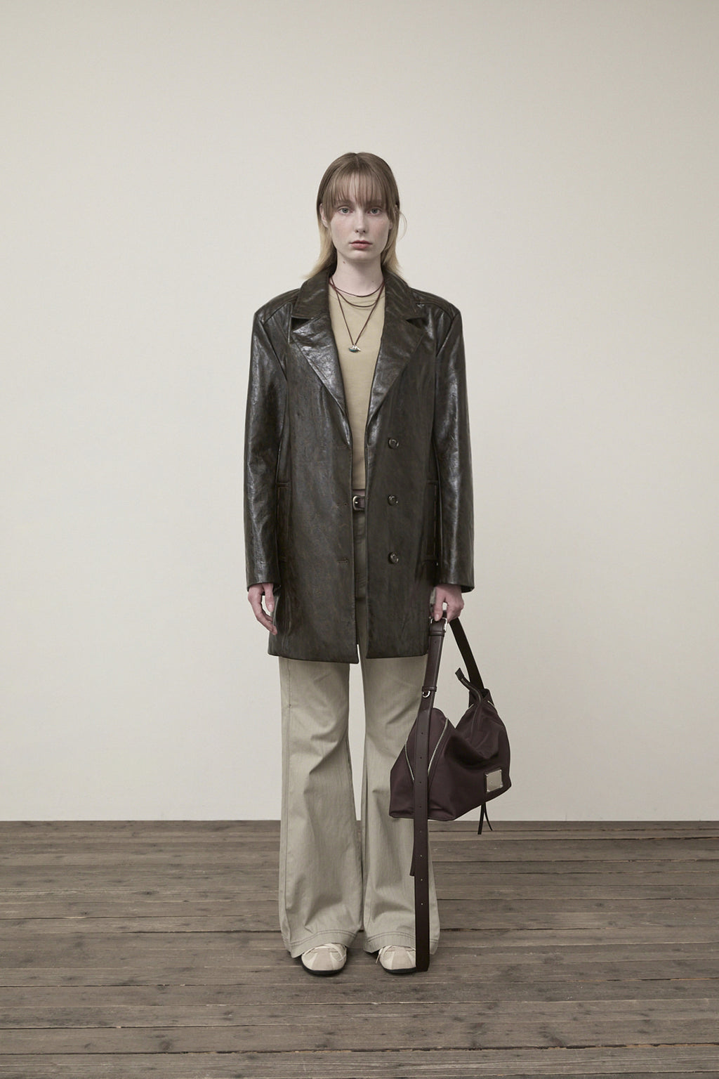 Matinkim Faux Leather Half Double Jacket IN Dark Brown