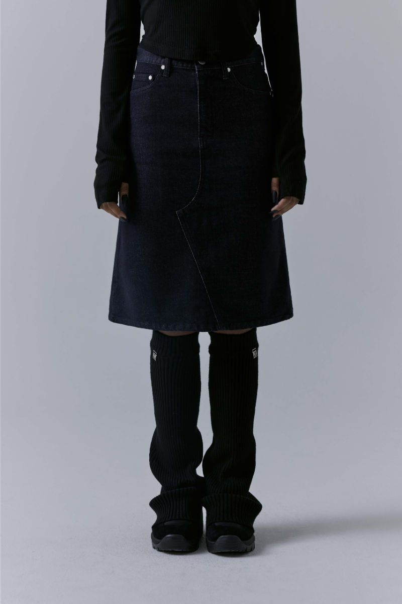 Treemingbird One Button Denim Set-up Skirt Indigo