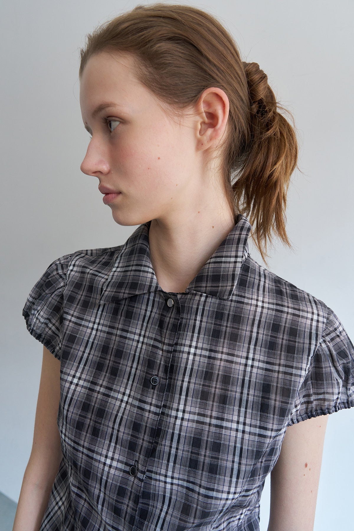 Overdueflair Cap Sleeve Check Blouse Black