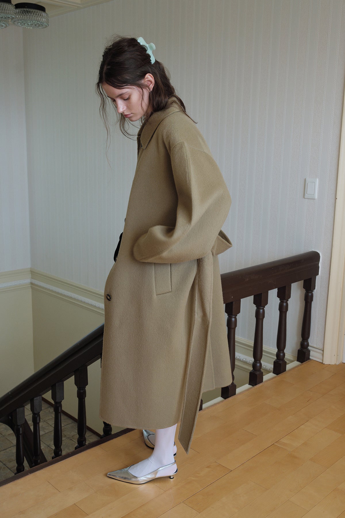 Overdueflair Quilted Lining Handmade Alpaca Coat Olive Beige