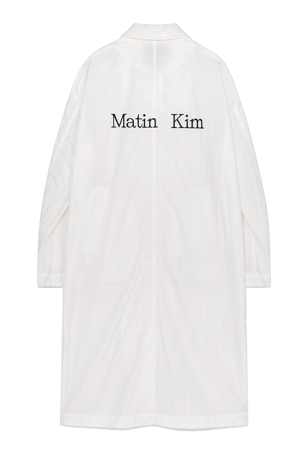 [matinkim] BACK LOGO POINT NYLON LONG COAT FOR WOMEN IN WHITE
