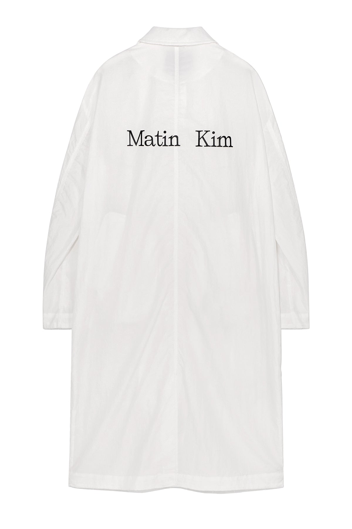 [matinkim] BACK LOGO POINT NYLON LONG COAT FOR WOMEN IN WHITE