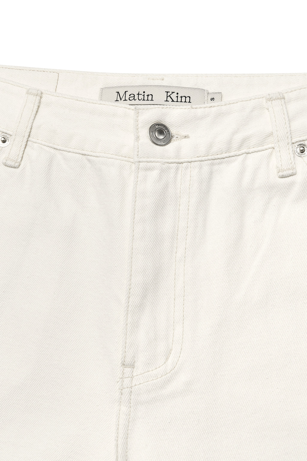 [matinkim] DAMAGE PATCH DENIM PANTS IN IVORY