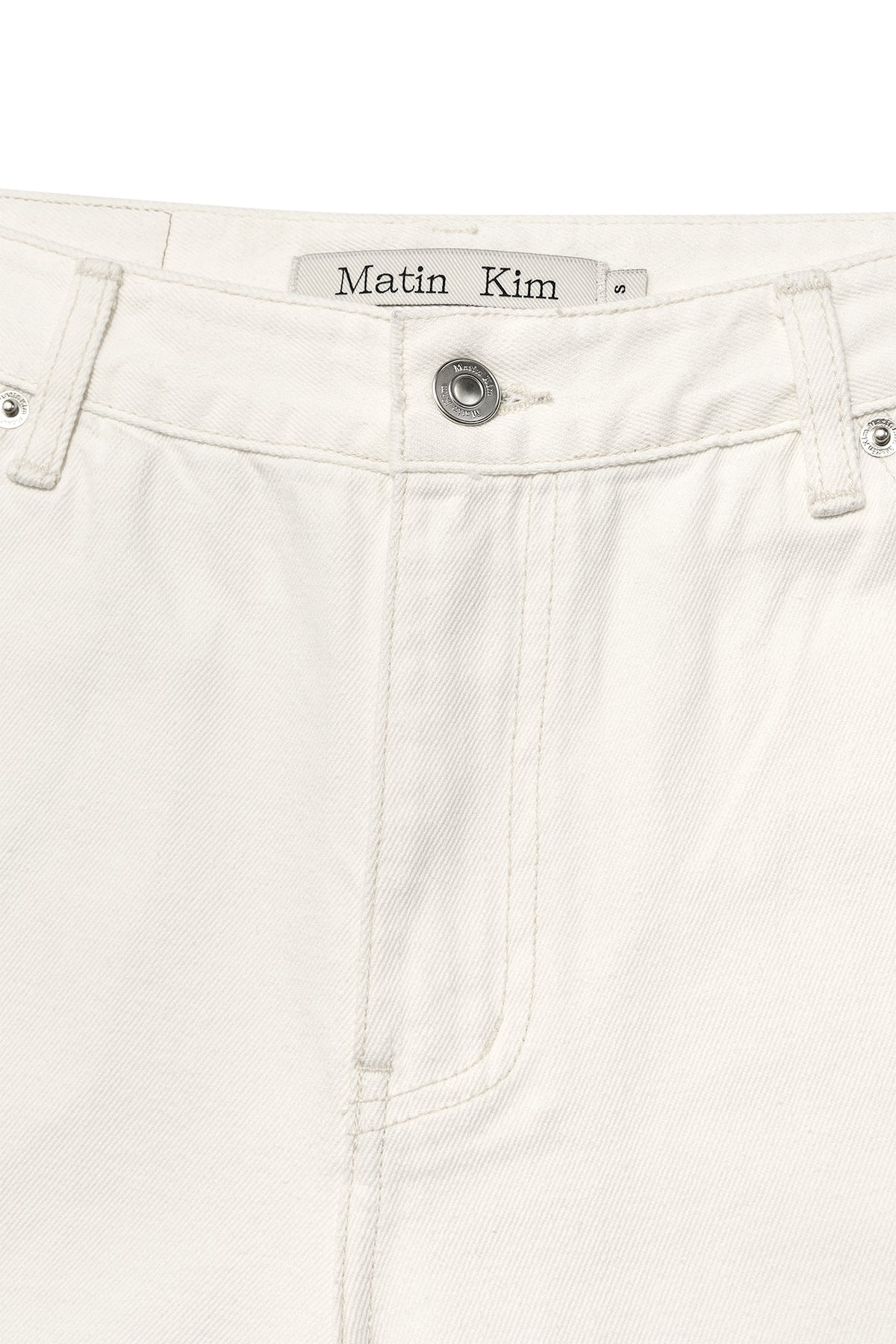 [matinkim] DAMAGE PATCH DENIM PANTS IN IVORY