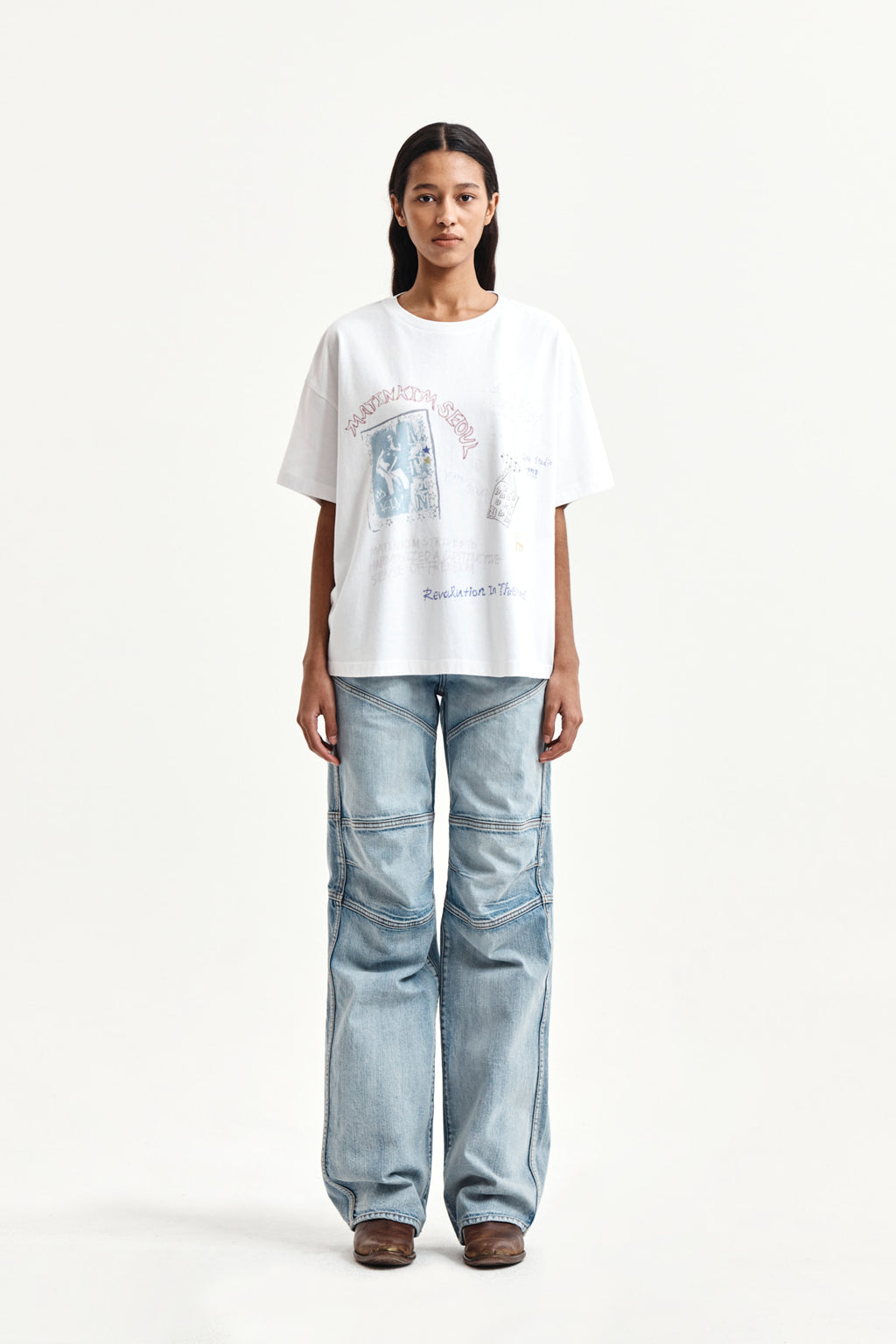 Matinkim Panel Semi Wide Denim Pants IN Light Blue