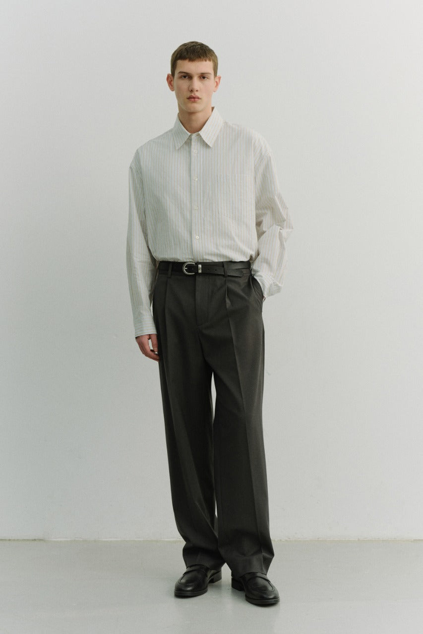Dunst Unisex Oversized Striped Shirt Beige Stripe