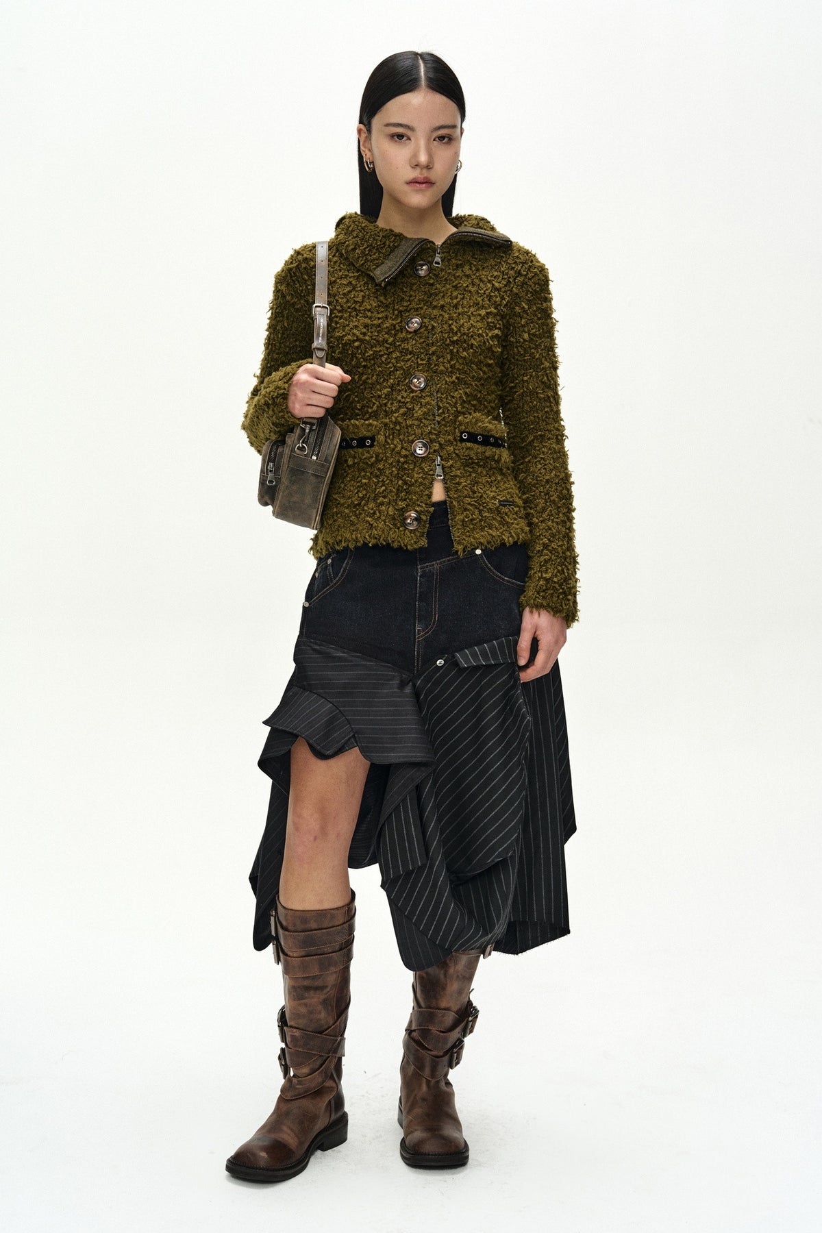 Andersson Bell Button & Trim Hairy Zip-Up Cardigan