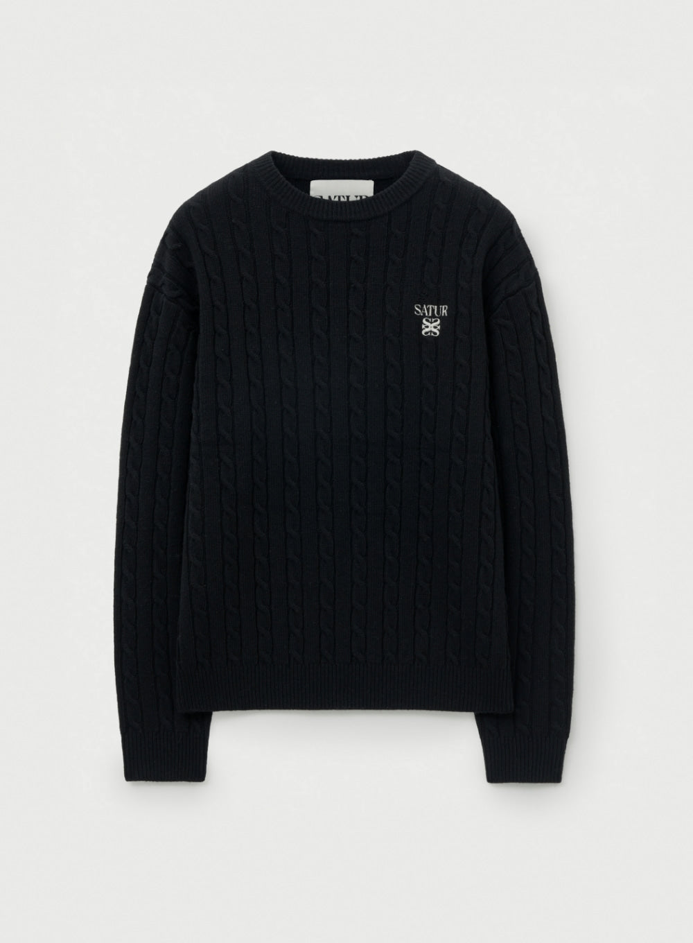 [satur] Basic Cable Crew Neck Knit - Black
