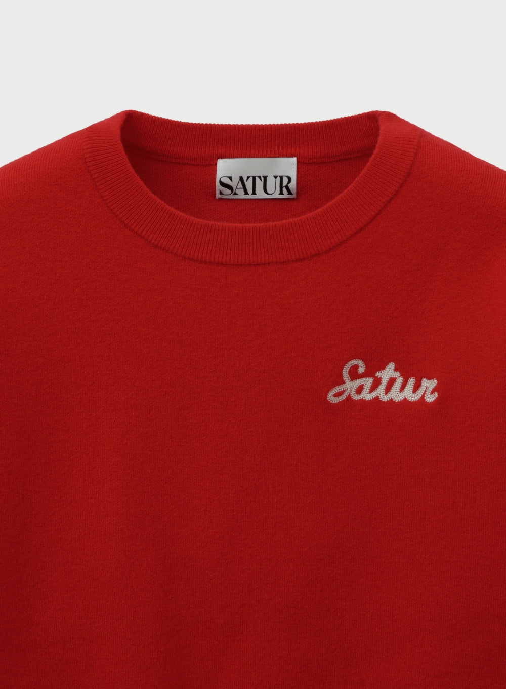 [satur] (W) Outline Basic Crew Neck Knit - Red