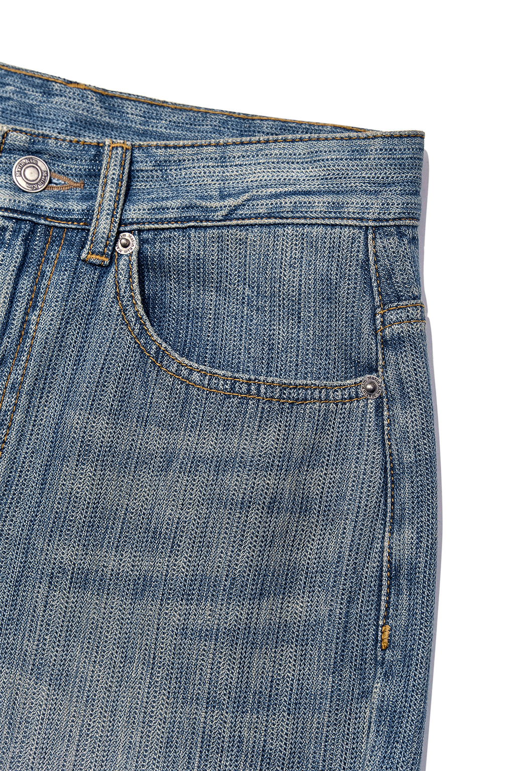 [matinkim] WASHED STRIPE BOOTS CUT DENIM PANTS IN BLUE