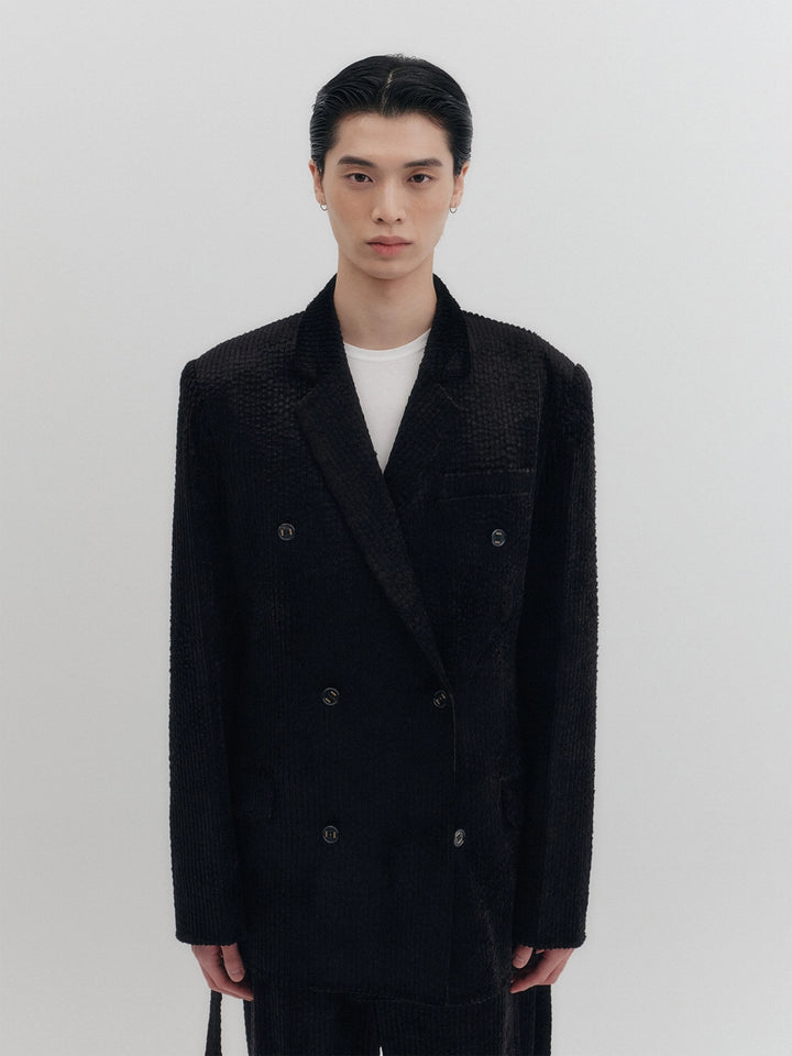 EENK Belted Double-Breasted Blazer - Black