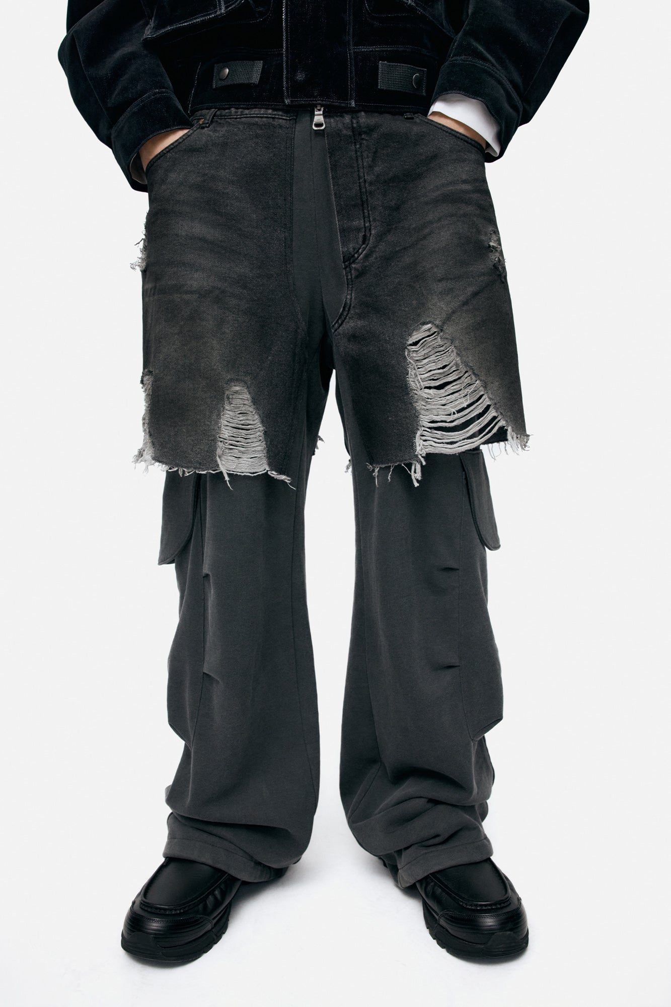 Andersson Bell Unisex Rugged Denim-Inset Sweatpants