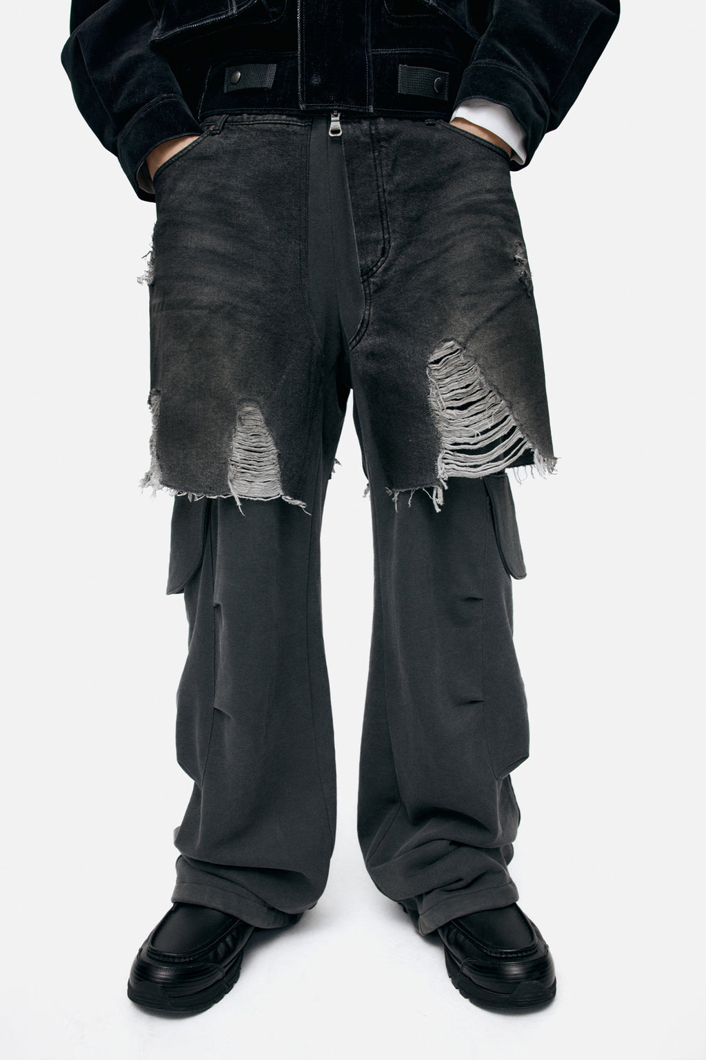 Andersson Bell Unisex Rugged Denim-Inset Sweatpants