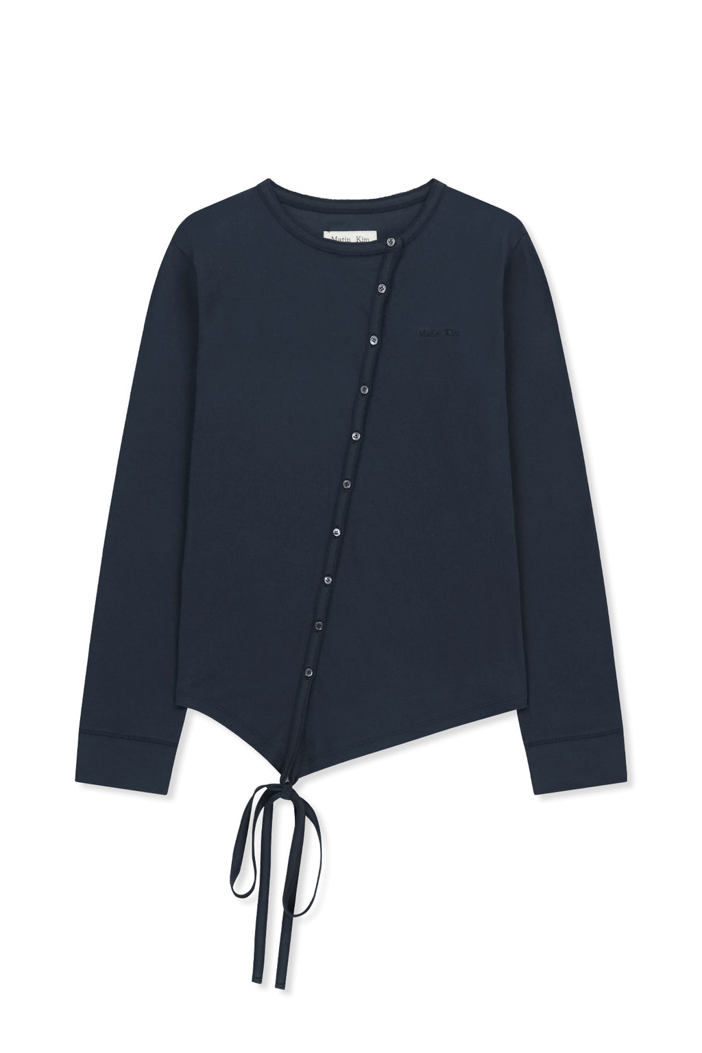 [matinkim] Asymmetric Button Closure Top IN Navy