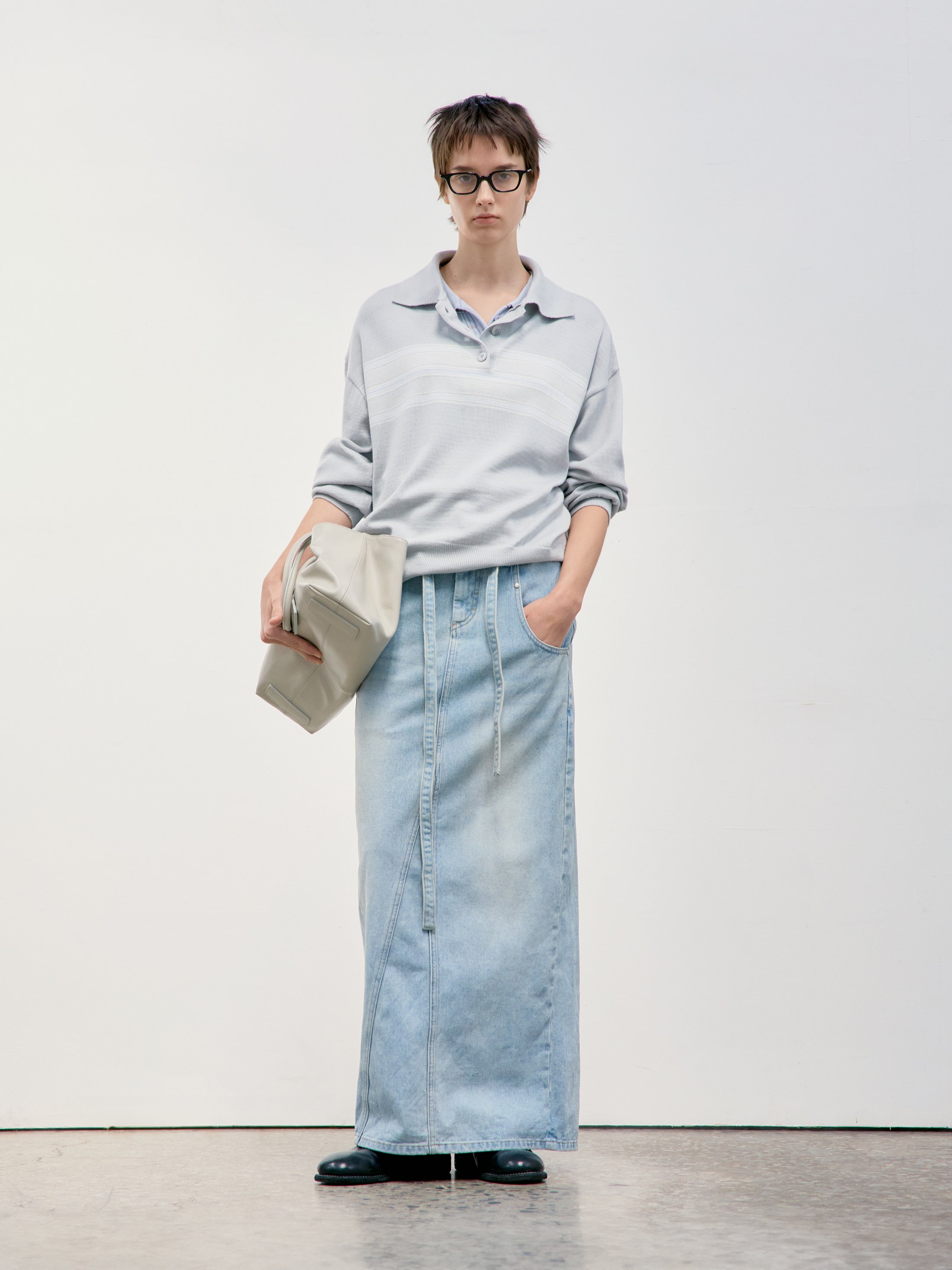 Low Classic Multi Stripe Pique Knit Top Light Grey