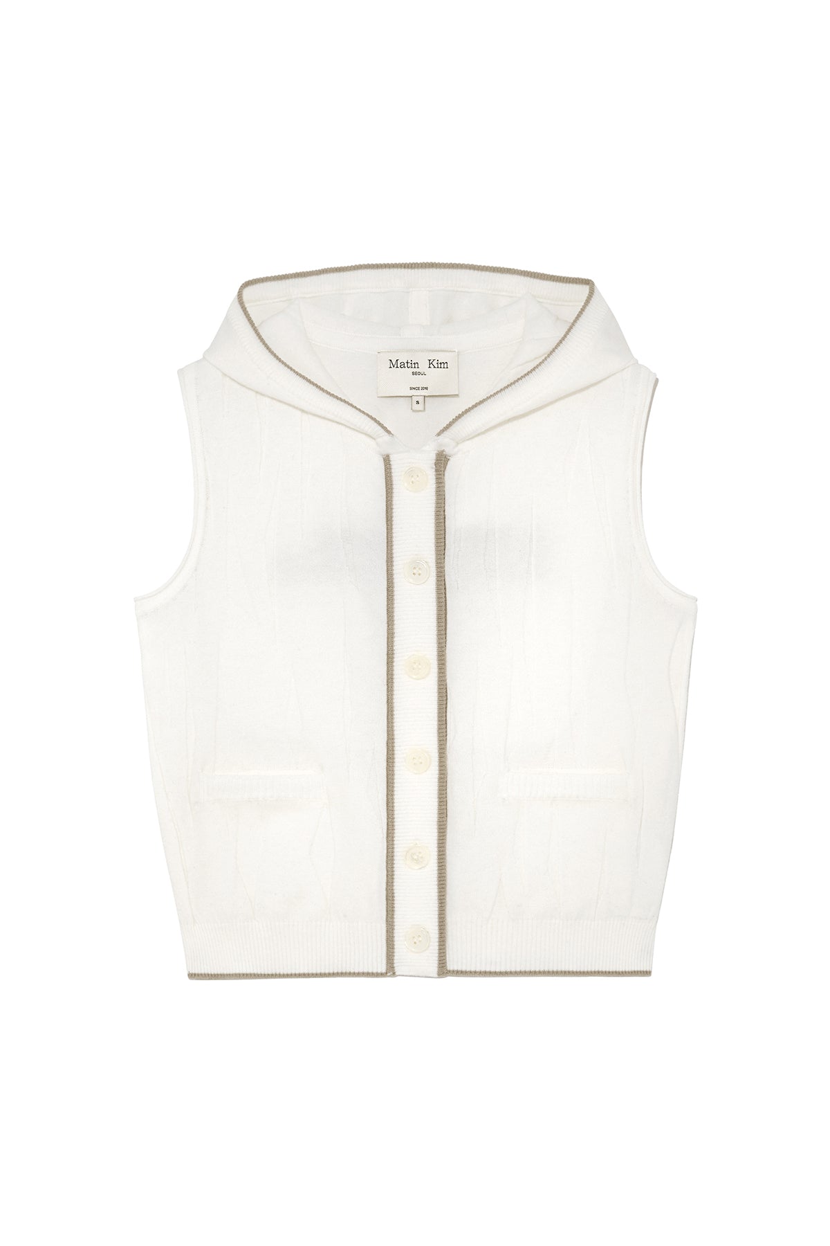 Matinkim Wrinkle Hoody Button Knit Vest IN Ivory