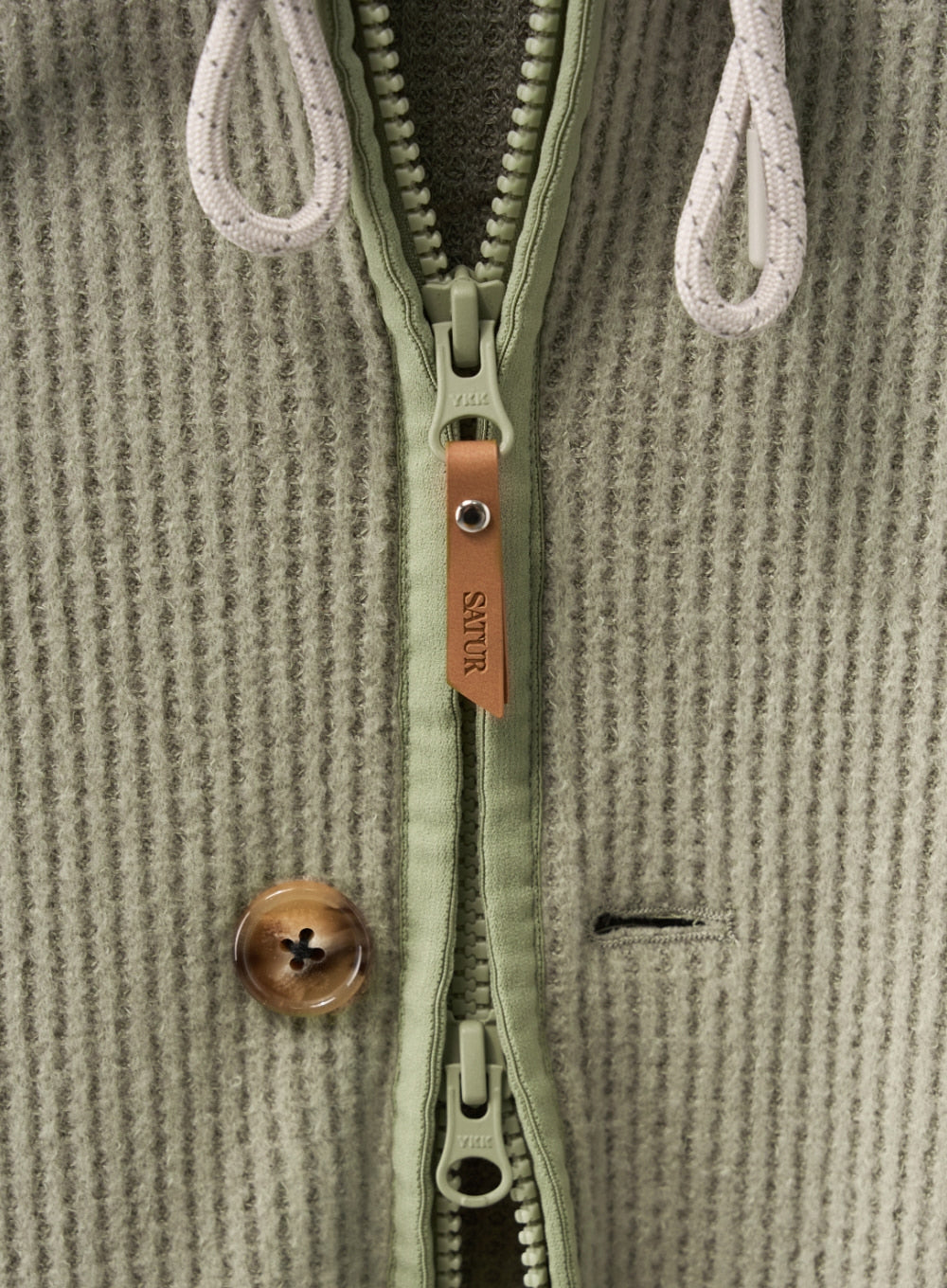 [satur] Light Weight Fleece Hood Zip-up - Sage Green