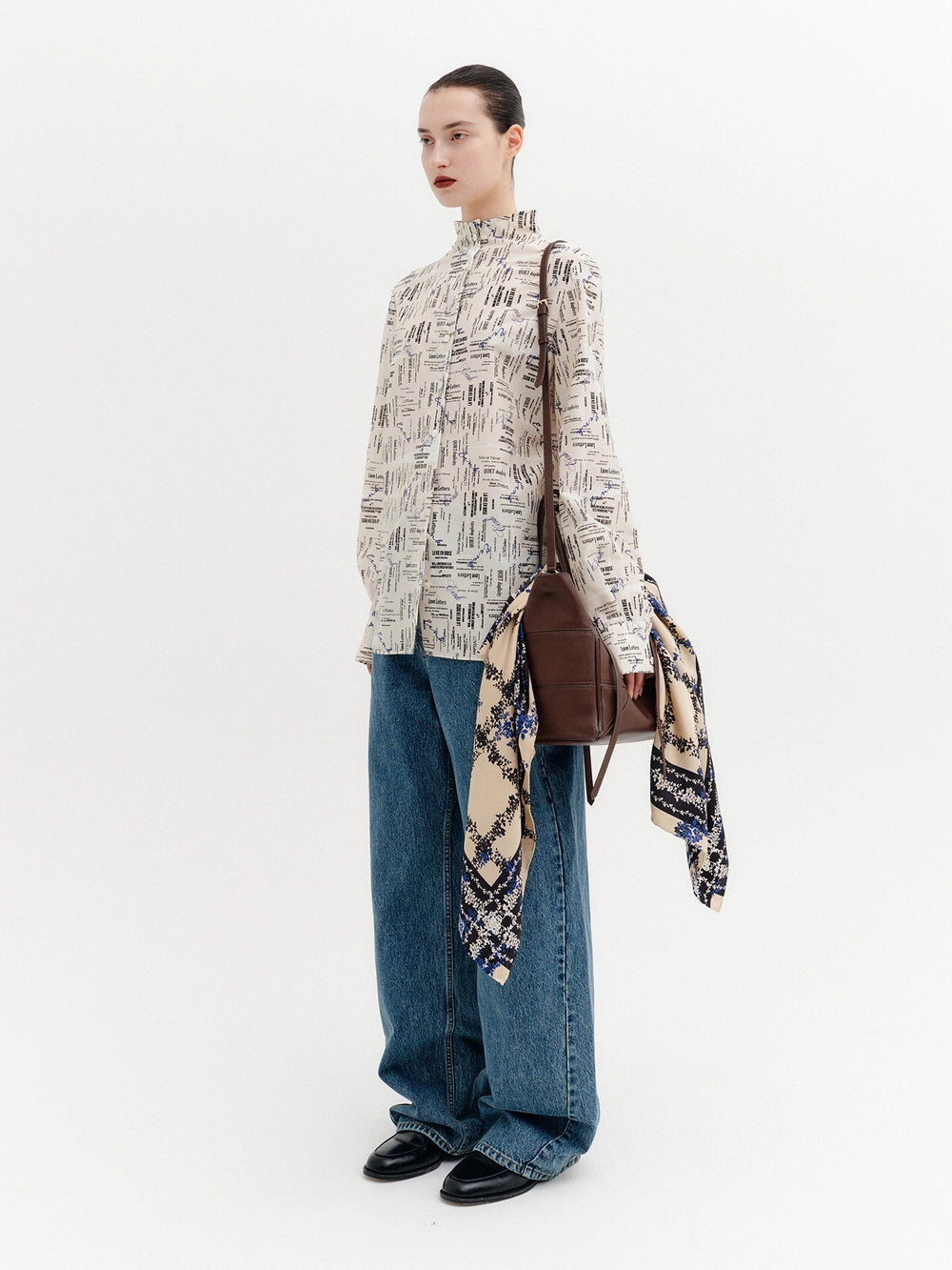 EENK Lettering Print Button-Up Shirt - Ivory