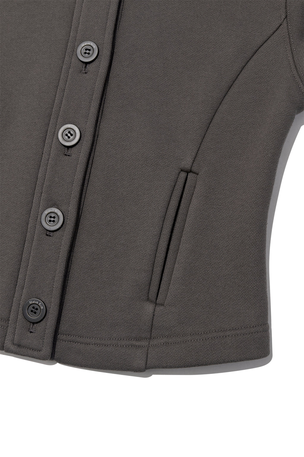 [matinkim] HIGH NECK BALLOON BUTTON CARDIGAN IN CHARCOAL