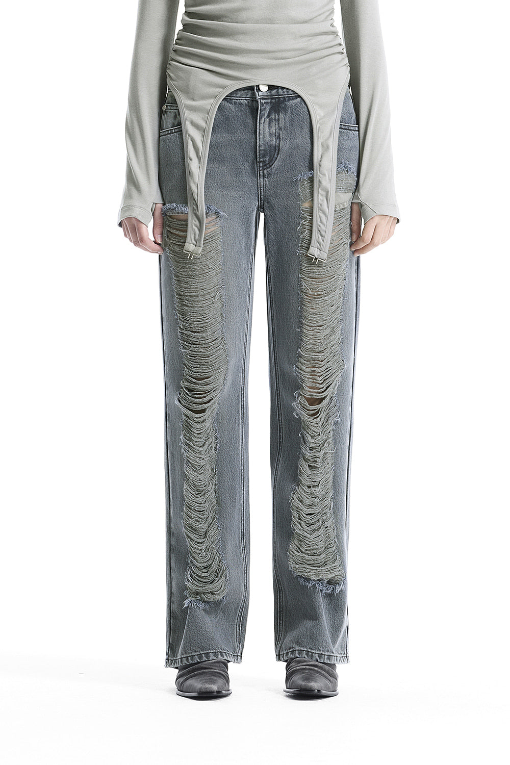 Treemingbird Low-Rise Scratch Damage Slim-Fit Denim Blue