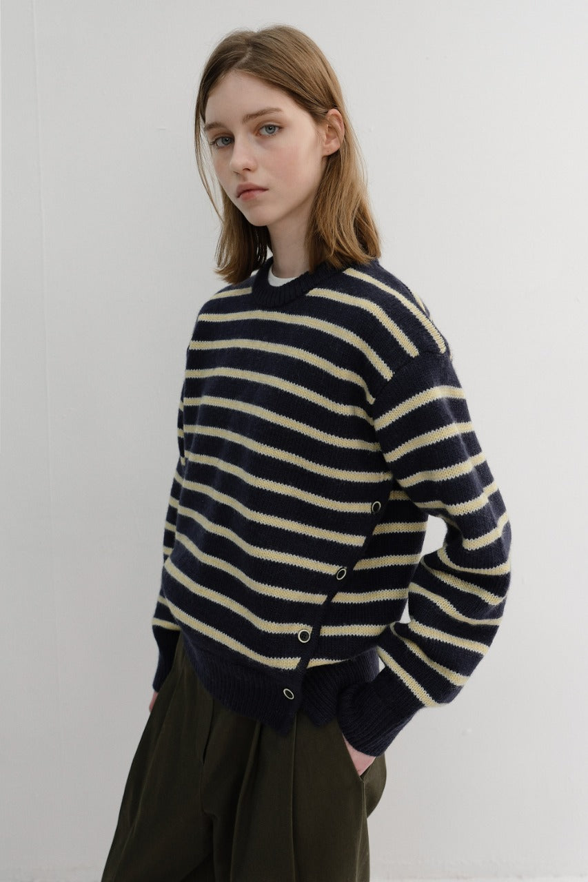 Dunst Unisex Striped Chunky Sweater Navy