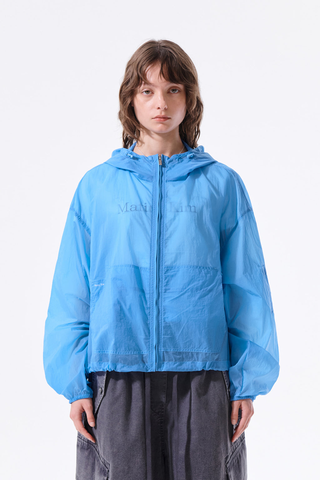 Matinkim Back Logo Hoody Windbreaker For Women IN Blue