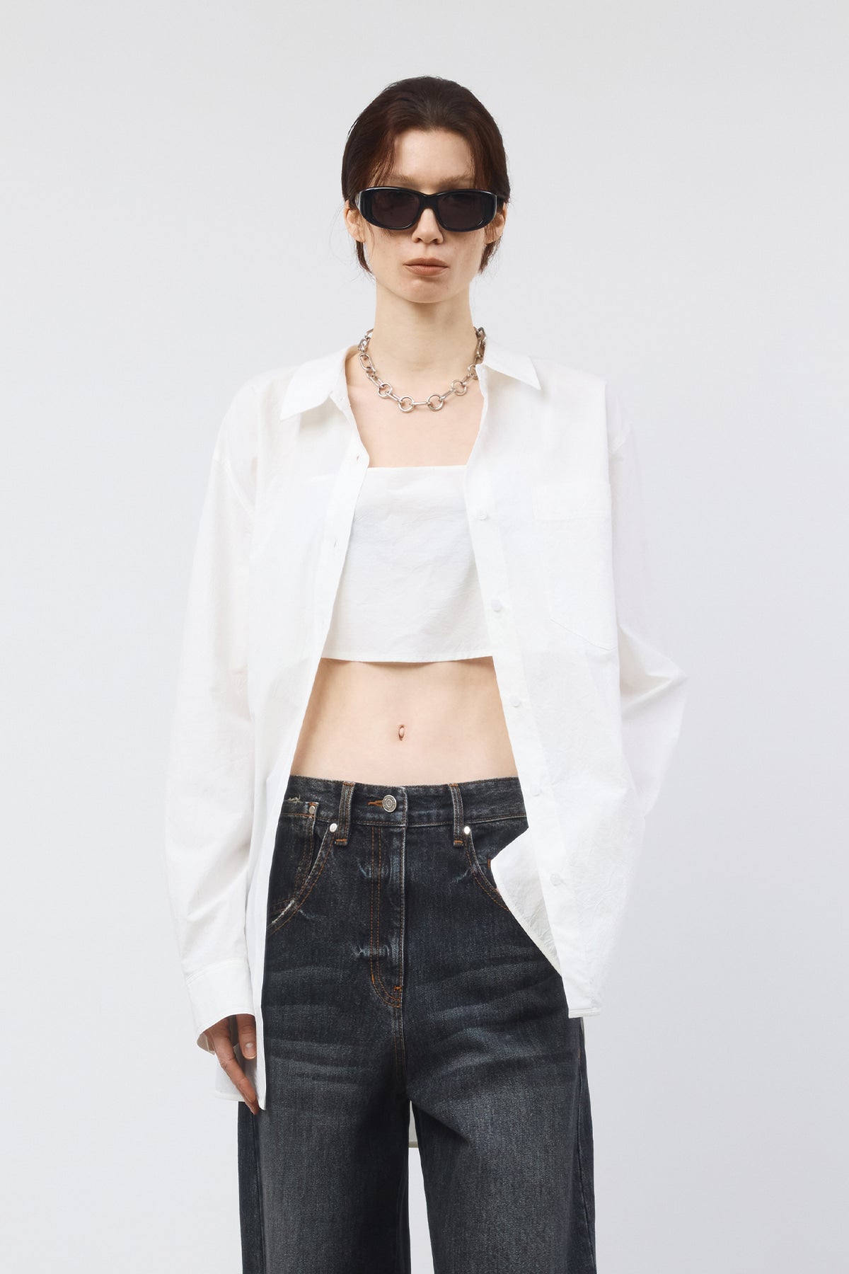 Matinkim Matin Kim Bustier Layered Crinkle Shirt IN White