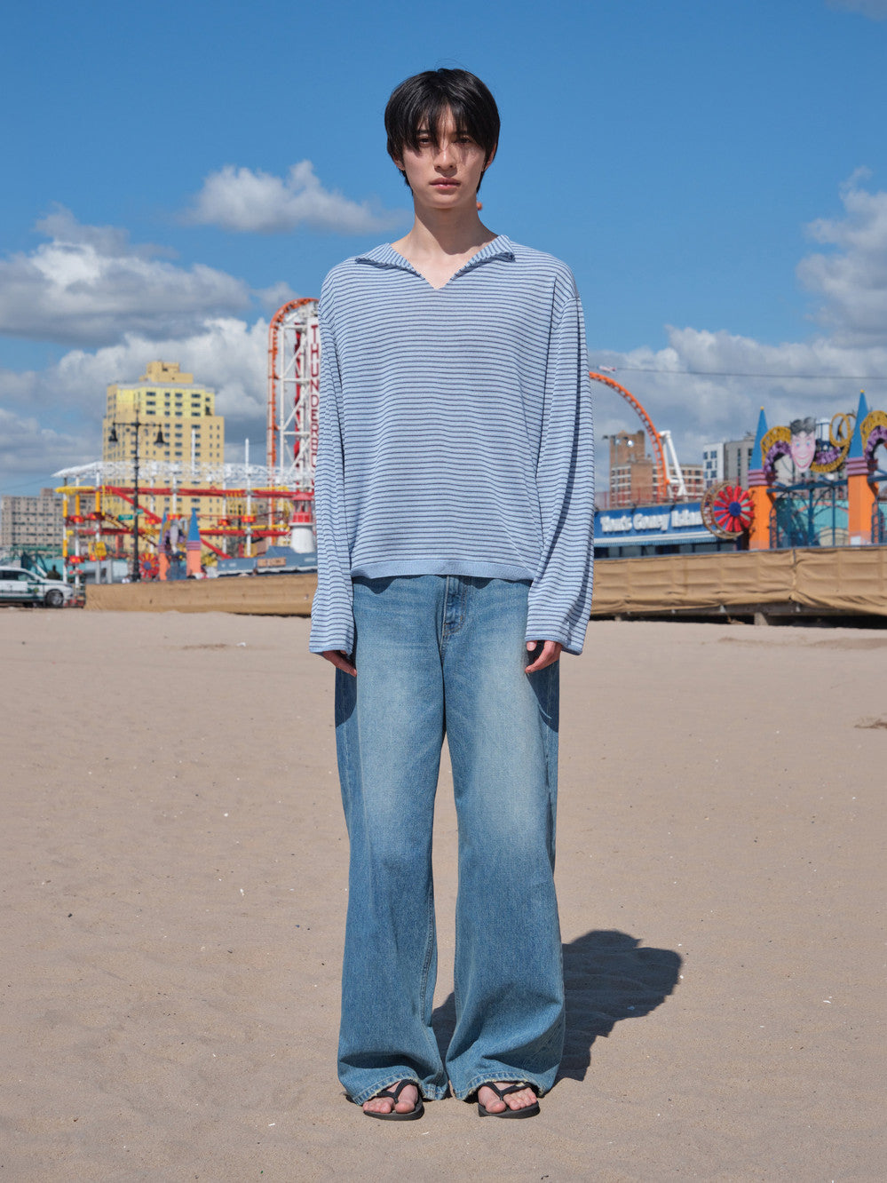 Low Classic Paper Striped Sweater Baby Blue
