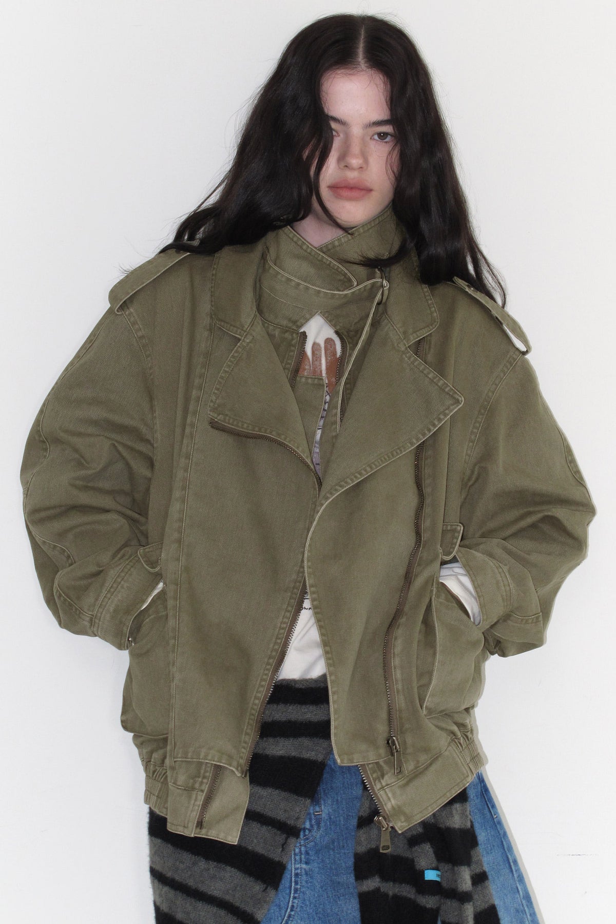 Instantfunk Layered Collar Rider Jacket - Khaki