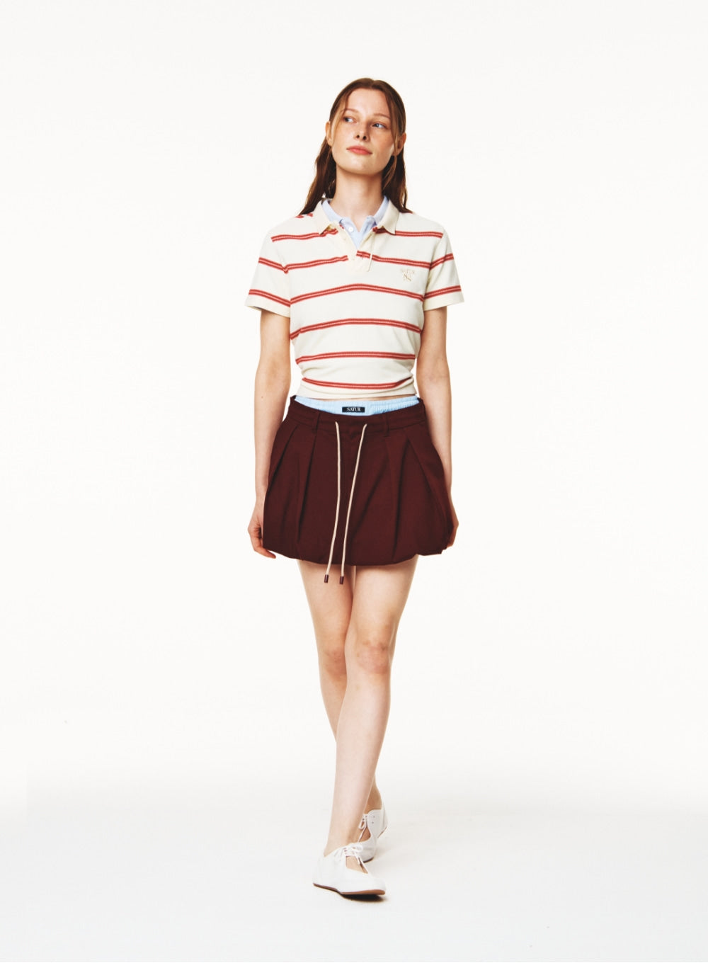 [satur] (W) Stripe Pique Polo T-Shirt - Cream