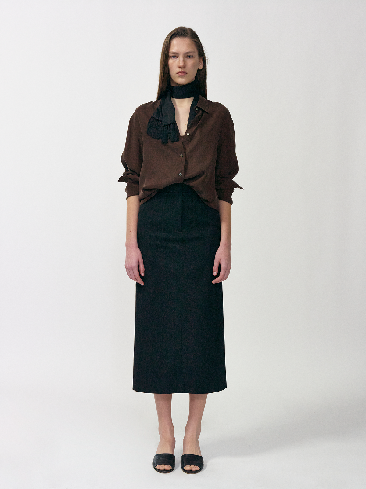 Nothing Written Tassel silk scarf (Black) (Pre-order, ships from Nov 11)