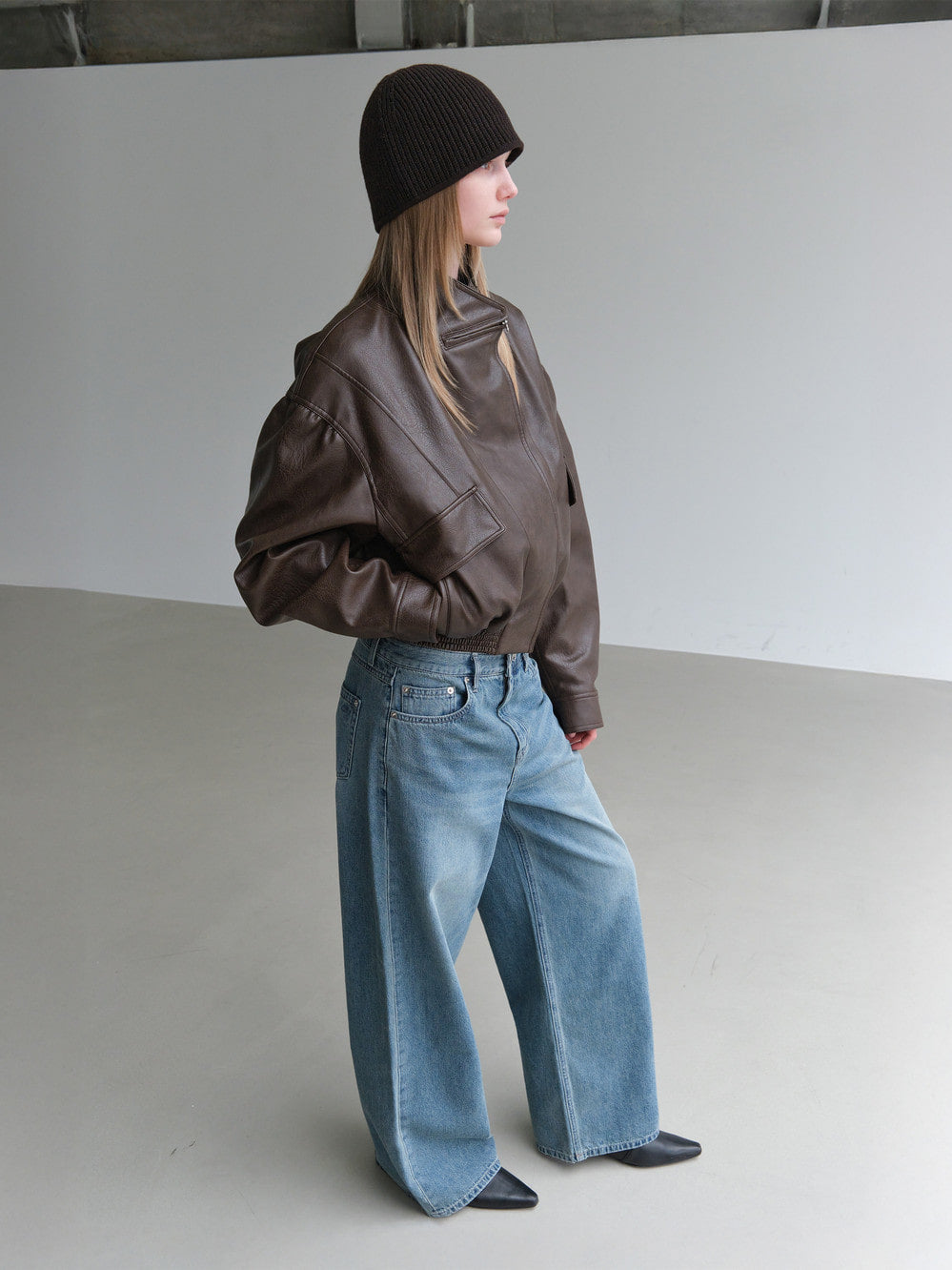 Low Classic Artificial Leather Short Jacket Brown