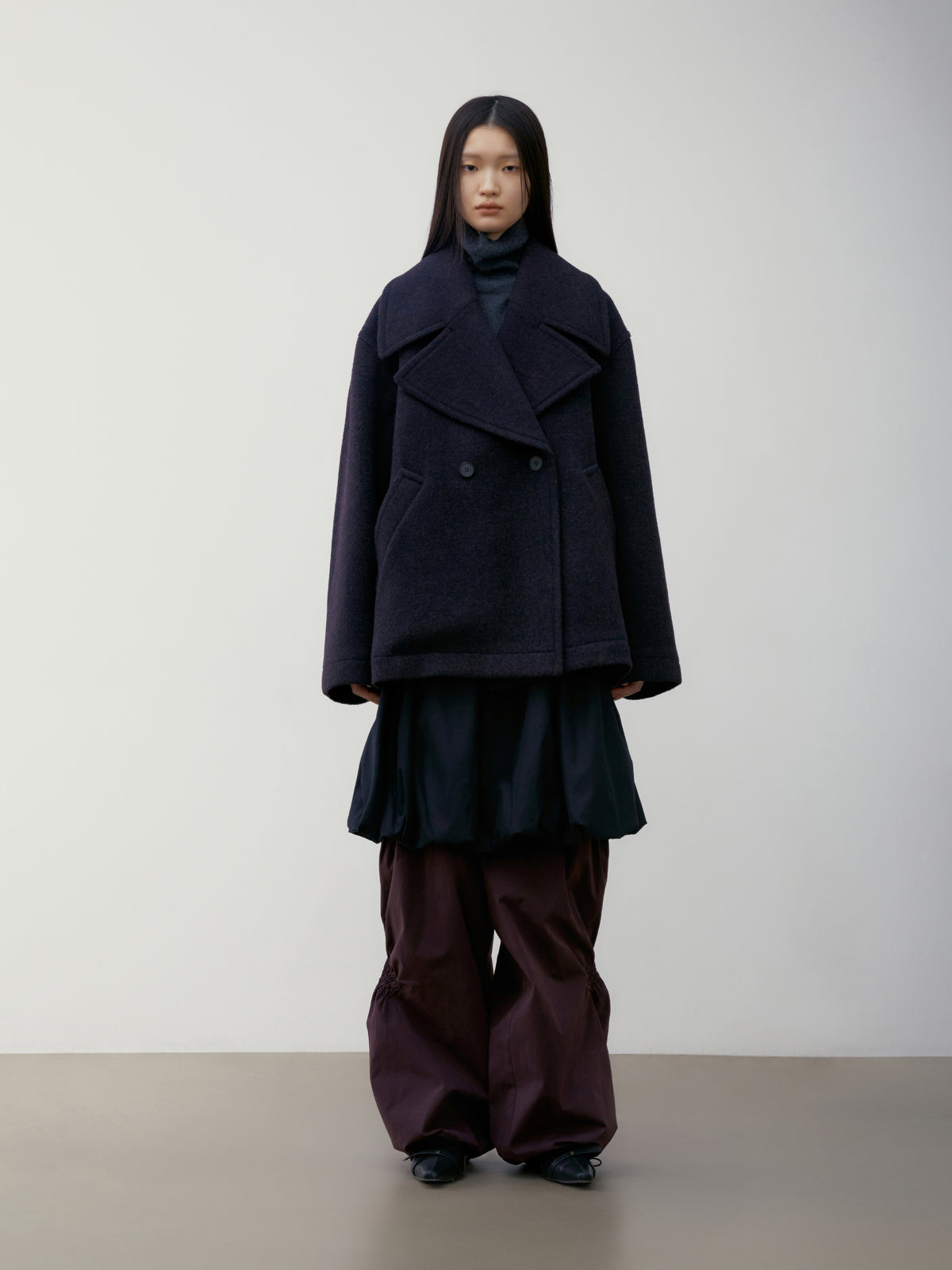 Low Classic Alpaca Wide Collar Half Coat Purple