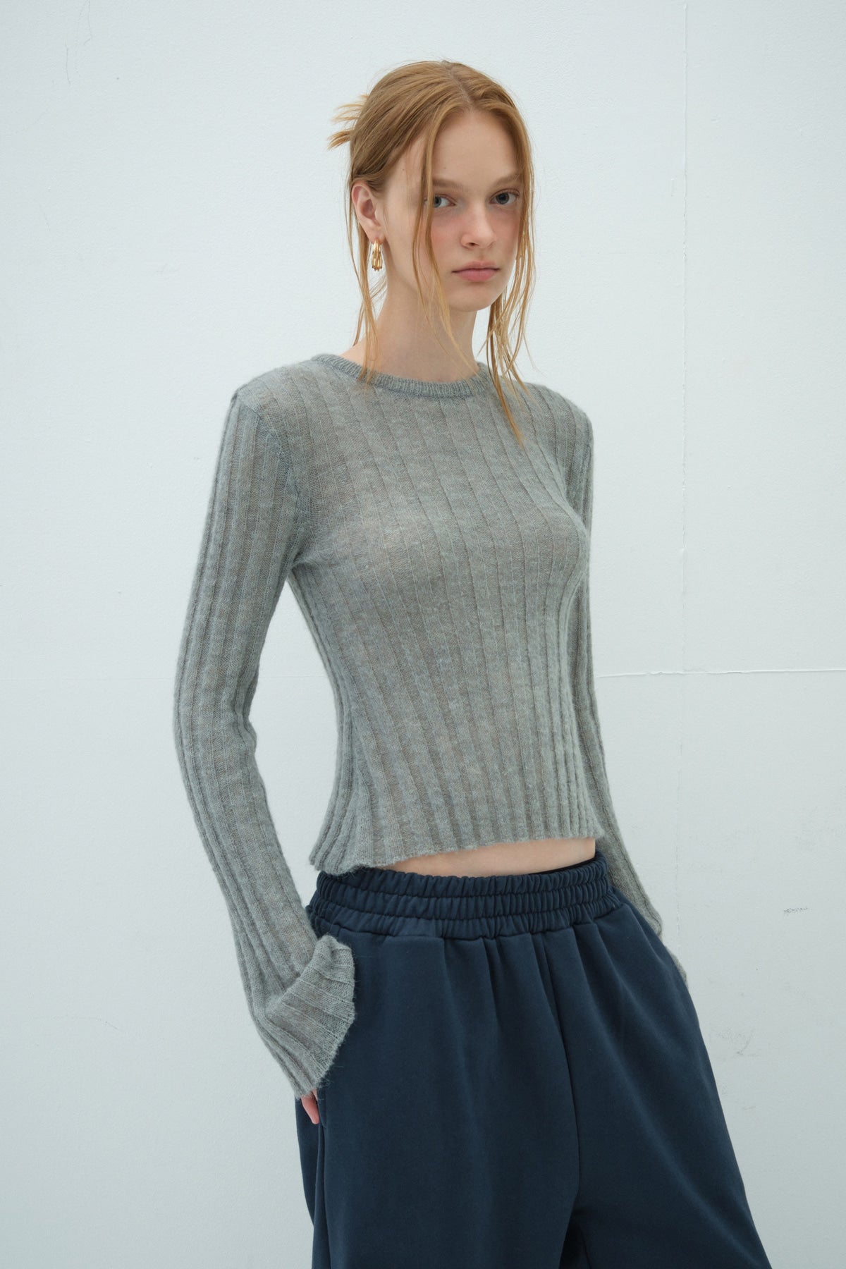 Overdueflair Kid Mohair Flared Sleeve Knit Grey