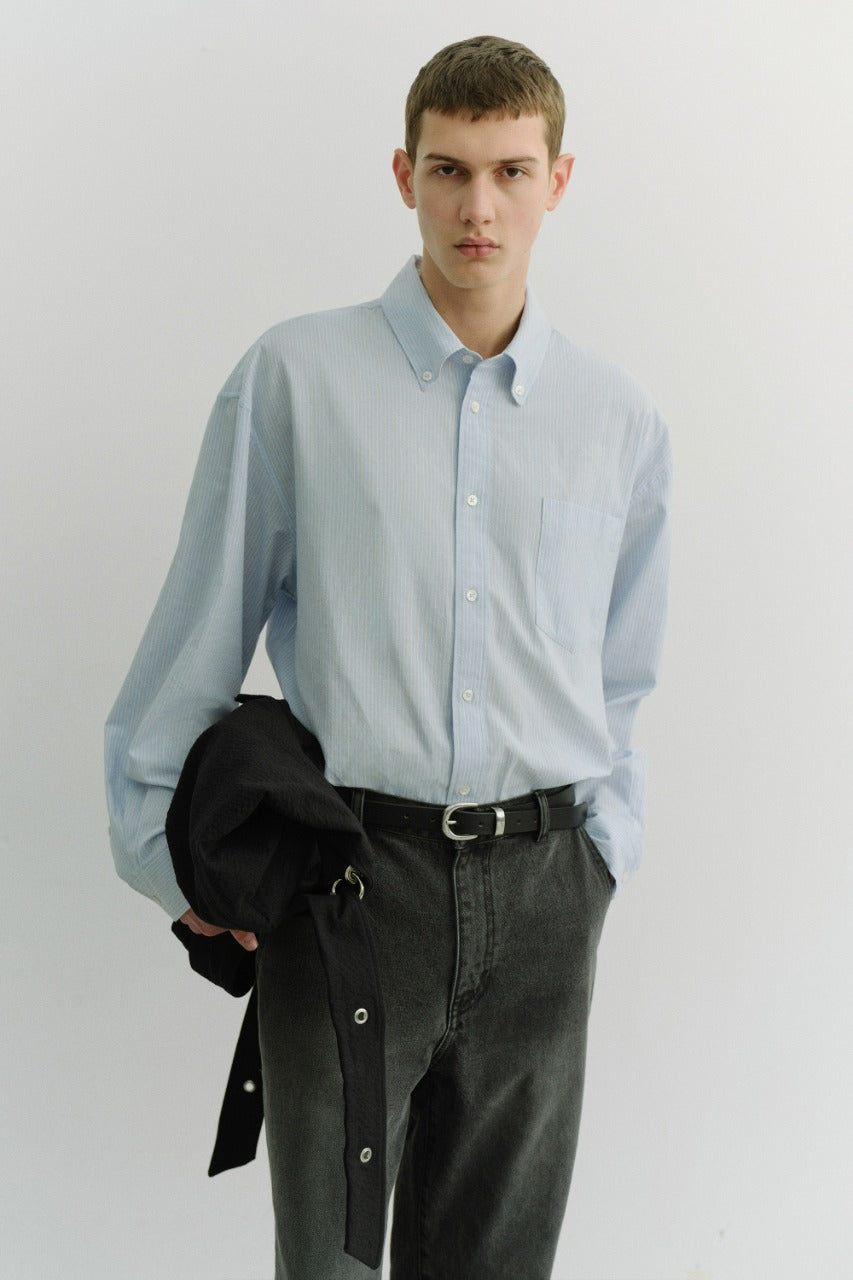 Dunst Unisex Oversized BD Striped Shirt Blue Grey Stripe
