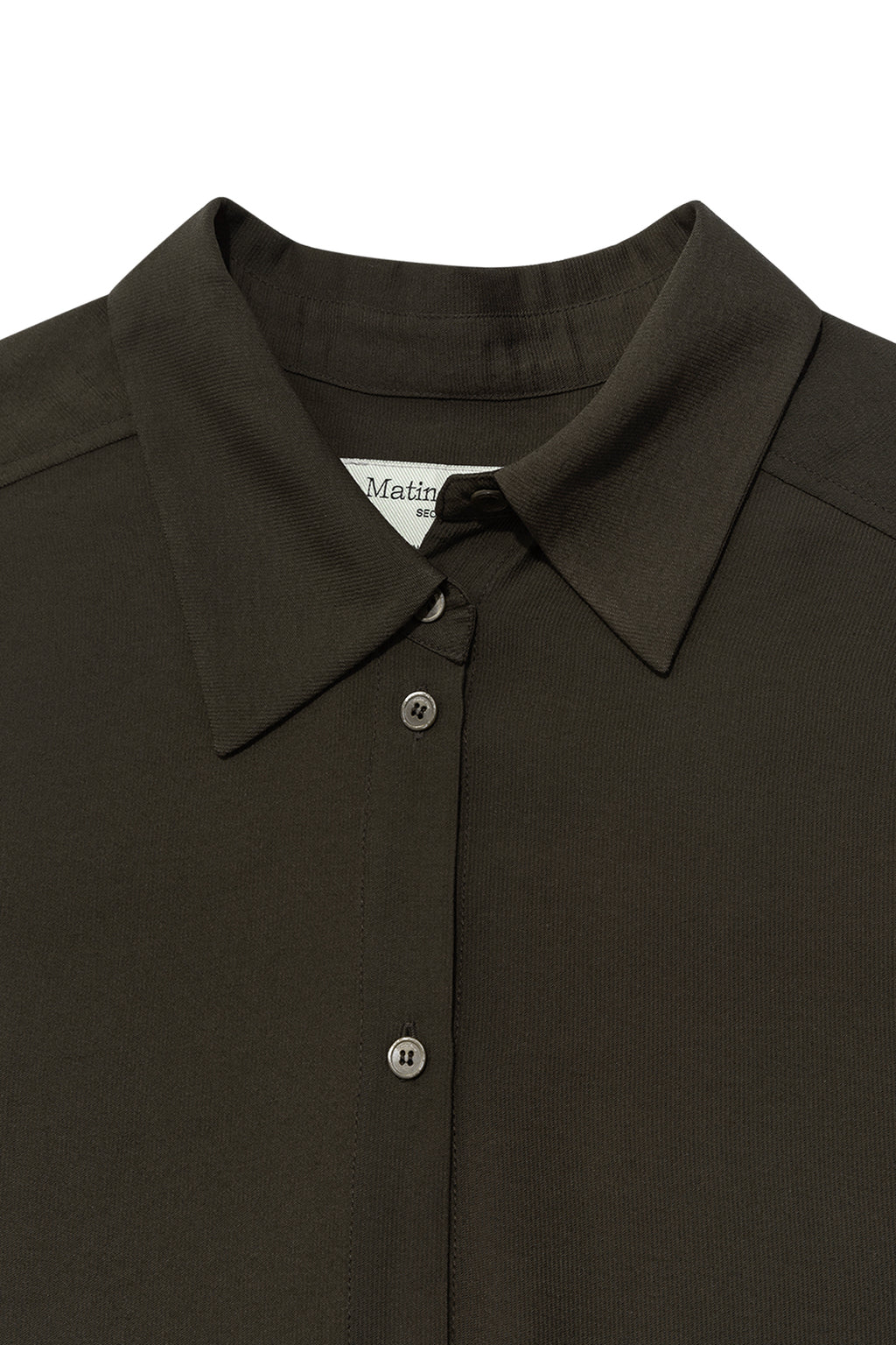 [matinkim] UNBALANCE COLLAR HALF SHIRT IN KHAKI BROWN