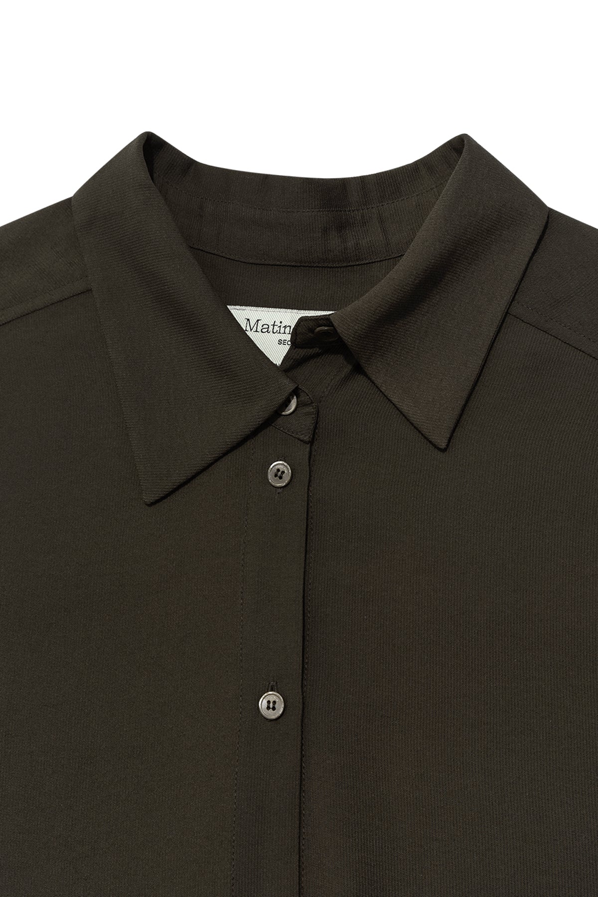 [matinkim] UNBALANCE COLLAR HALF SHIRT IN KHAKI BROWN