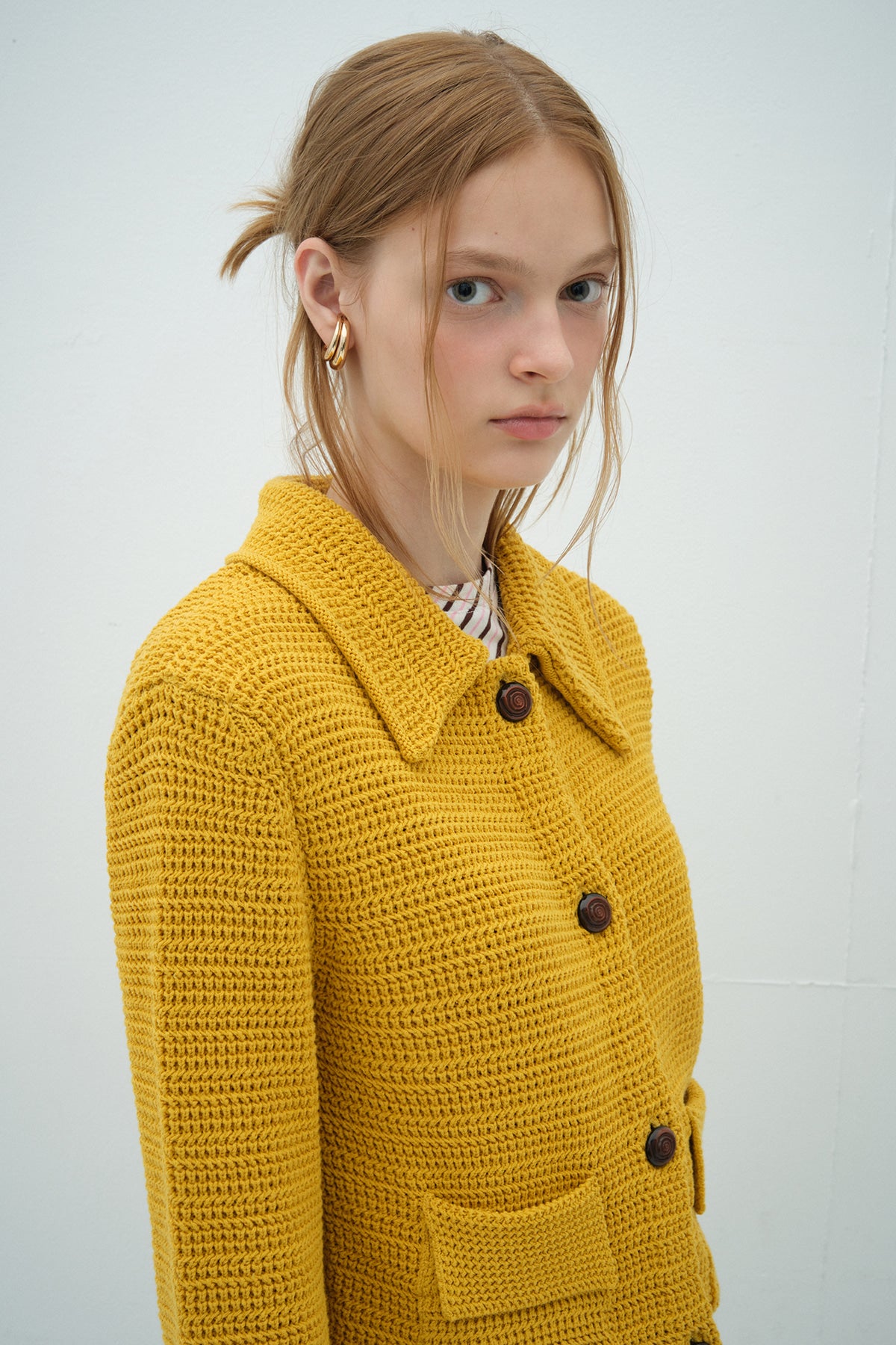 Overdueflair Collar Knit Jacket Mustard