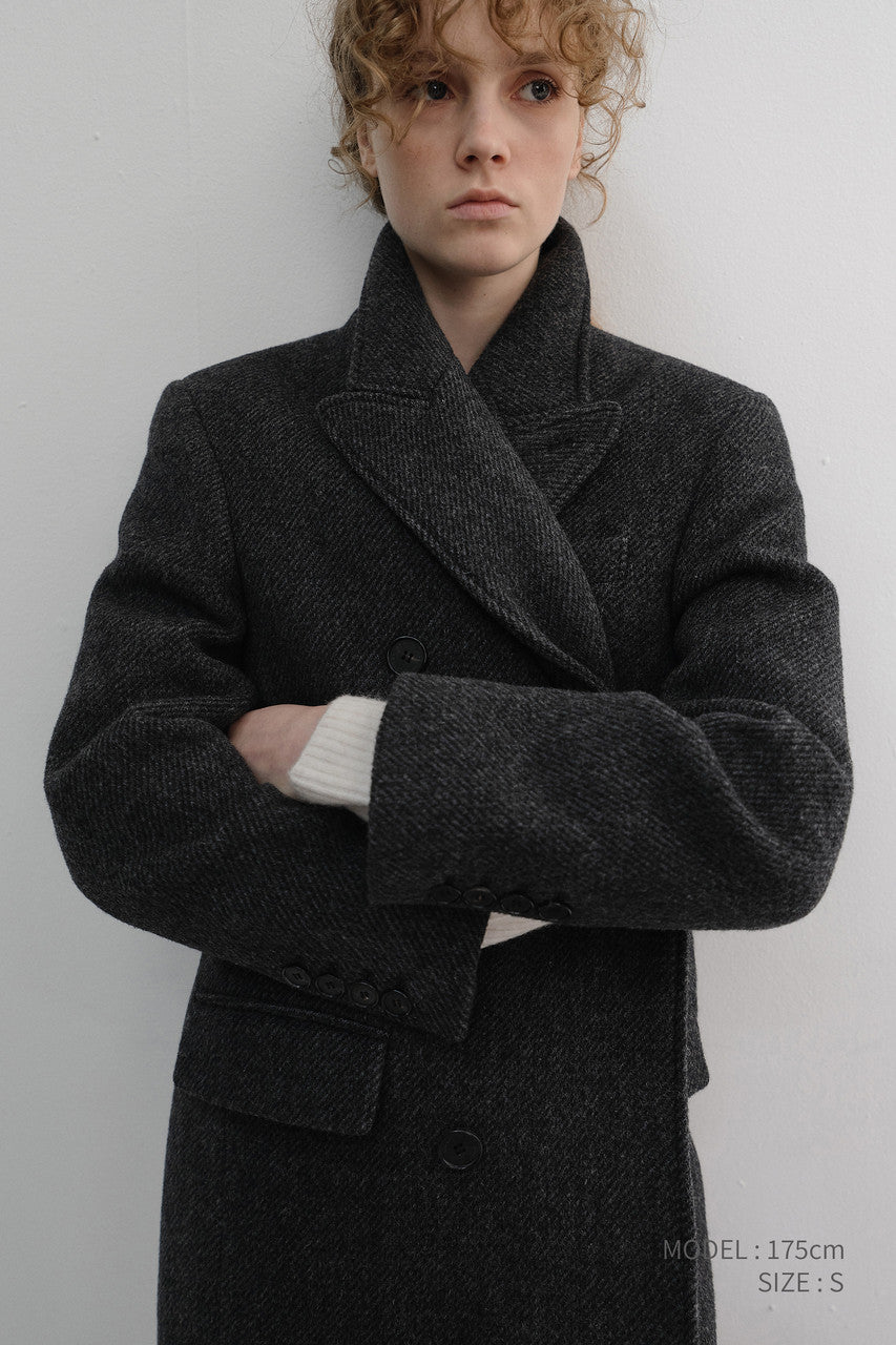 Dunst Unisex Tailored Double-Breasted Coat Charcoal Grey Pattern